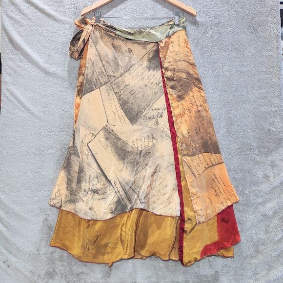 Iris Impressions Tiered Silk Blend Wrap Skirt Size Large Flowy Fairy Romantic - Picture 1 of 8